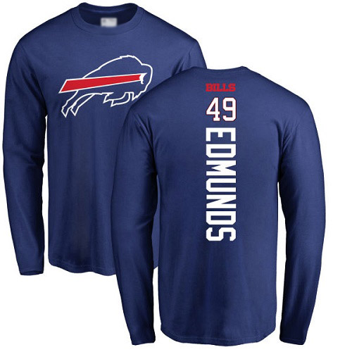 Men NFL Buffalo Bills #49 Tremaine Edmunds Royal Blue Backer Long Sleeve T Shirt